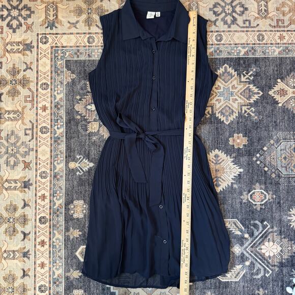 Joie Navy Blue Pleated Button Down Sleeveless Belted Mini Dress Women’s Medium - Picture 12 of 12